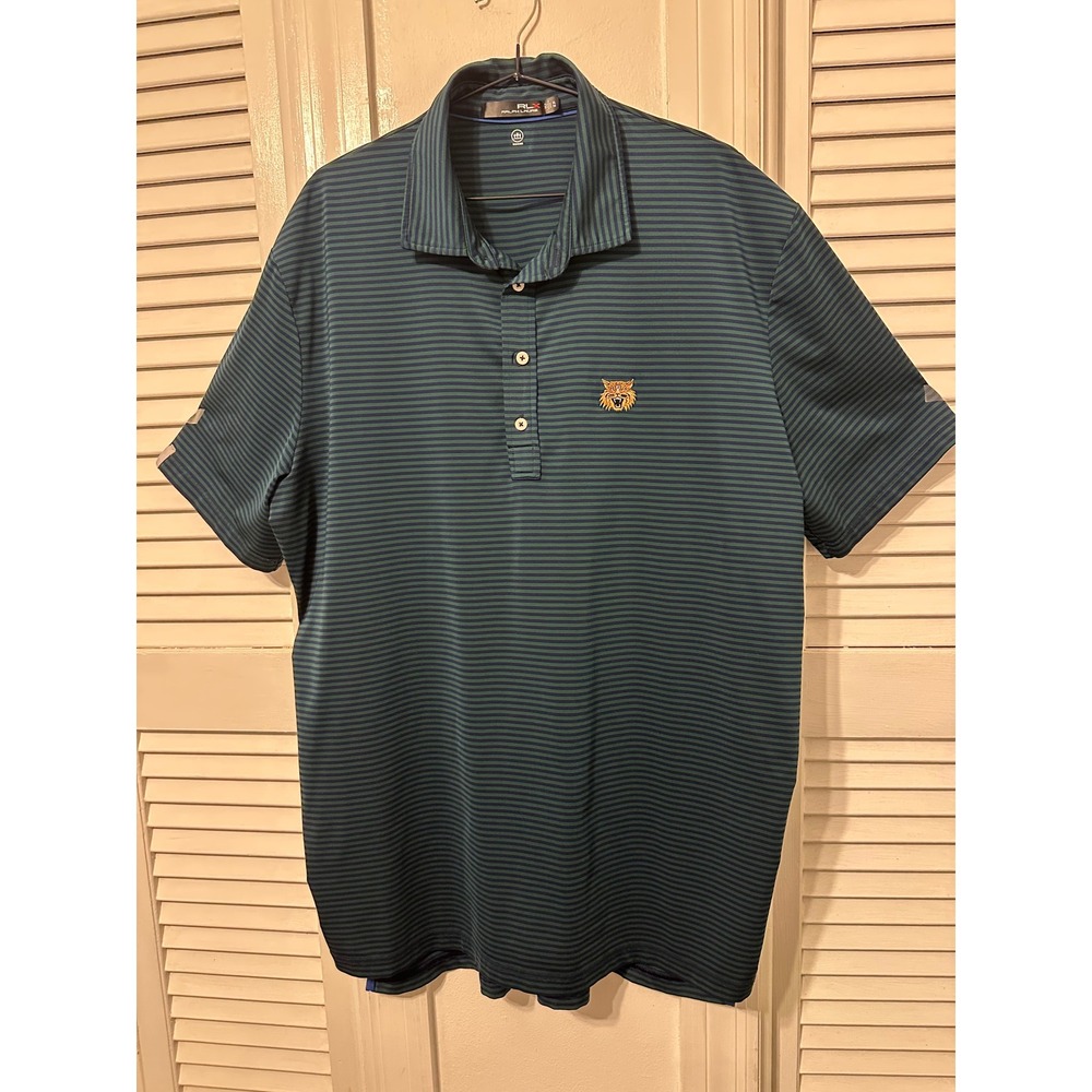 RLX Ralph Lauren Mens XL Performance Polo Striped Wicking Wildcat Navy Green
